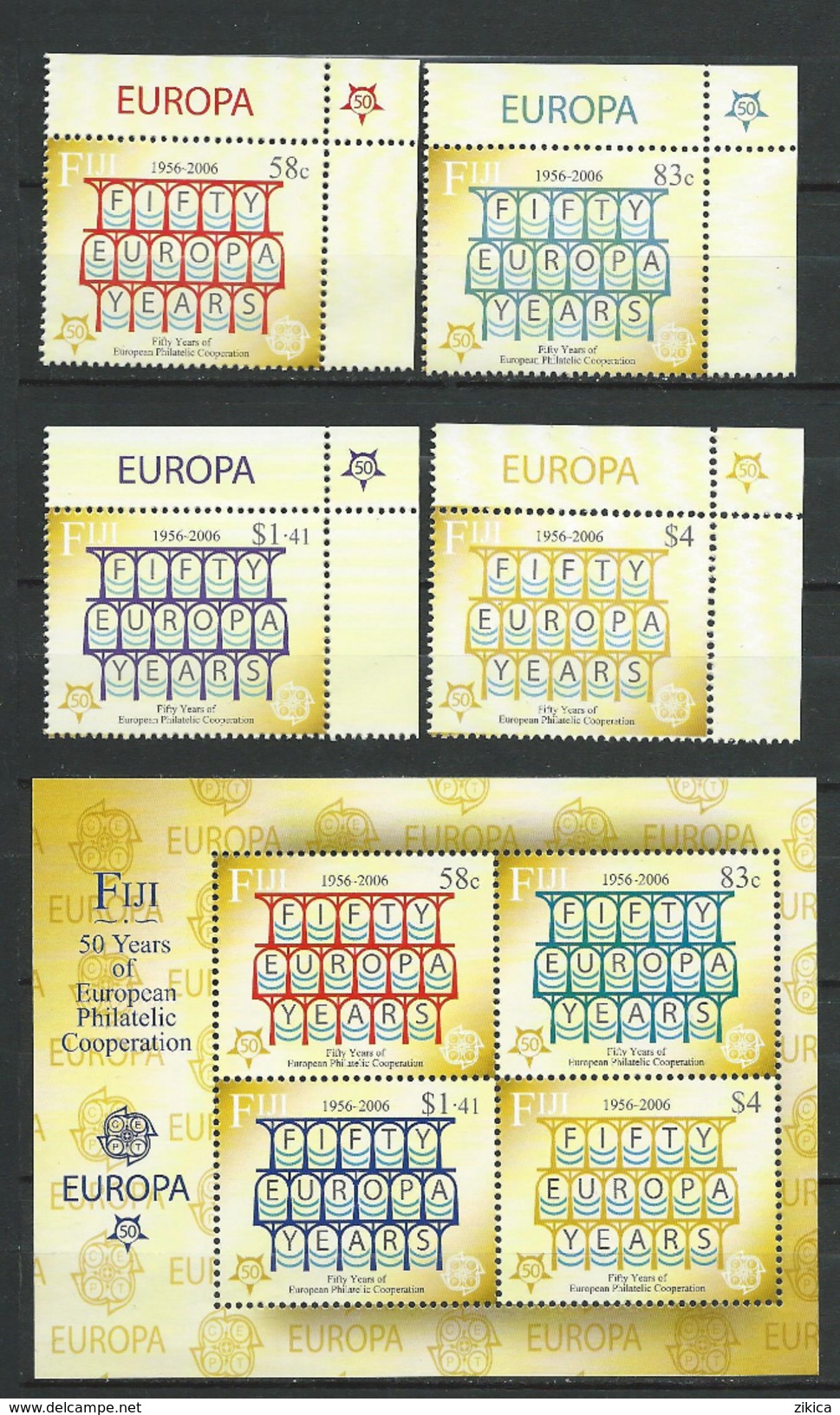 Fiji 2005. 50th ANNIVERSARY OF FIRST EUROPA STAMPS .S/S And Stamps MNH - Fidji (1970-...)