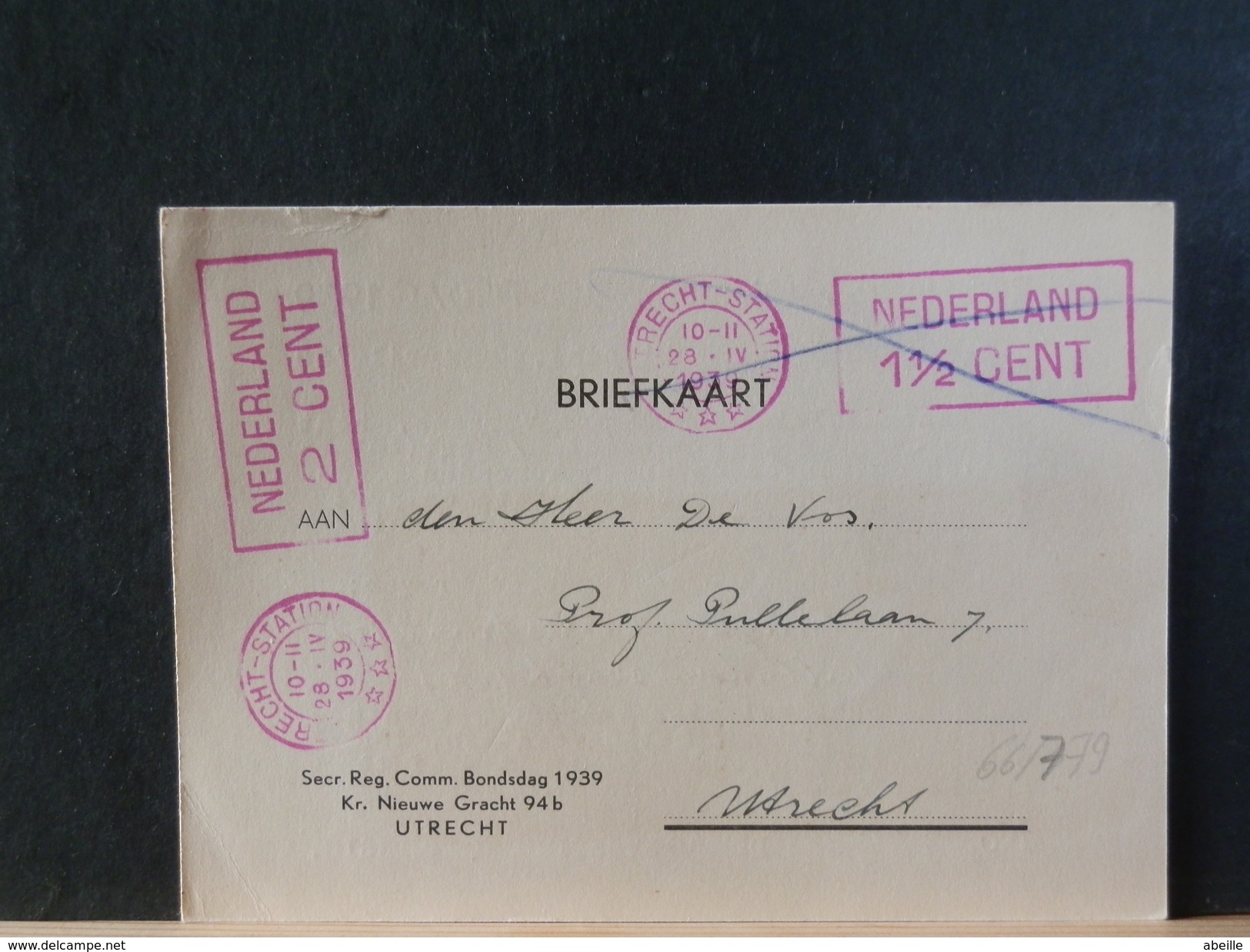 66/779   BRIEFKAART  1939  RODE STEMPELS - Briefe U. Dokumente