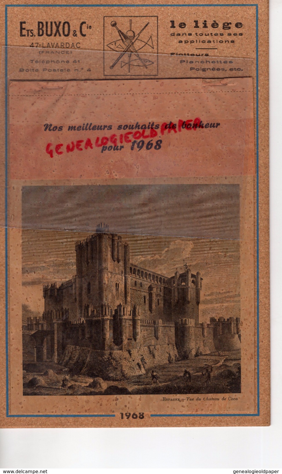 47 - LAVARDAC - MAGNIFIQUE CALENDRIER ETS. BUXO  LIEGE ET FEUILLE DE LIEGE - 1968- ESPAGNE- CHATEAU COCA-CORDOUE-MADRID - Grand Format : 1961-70