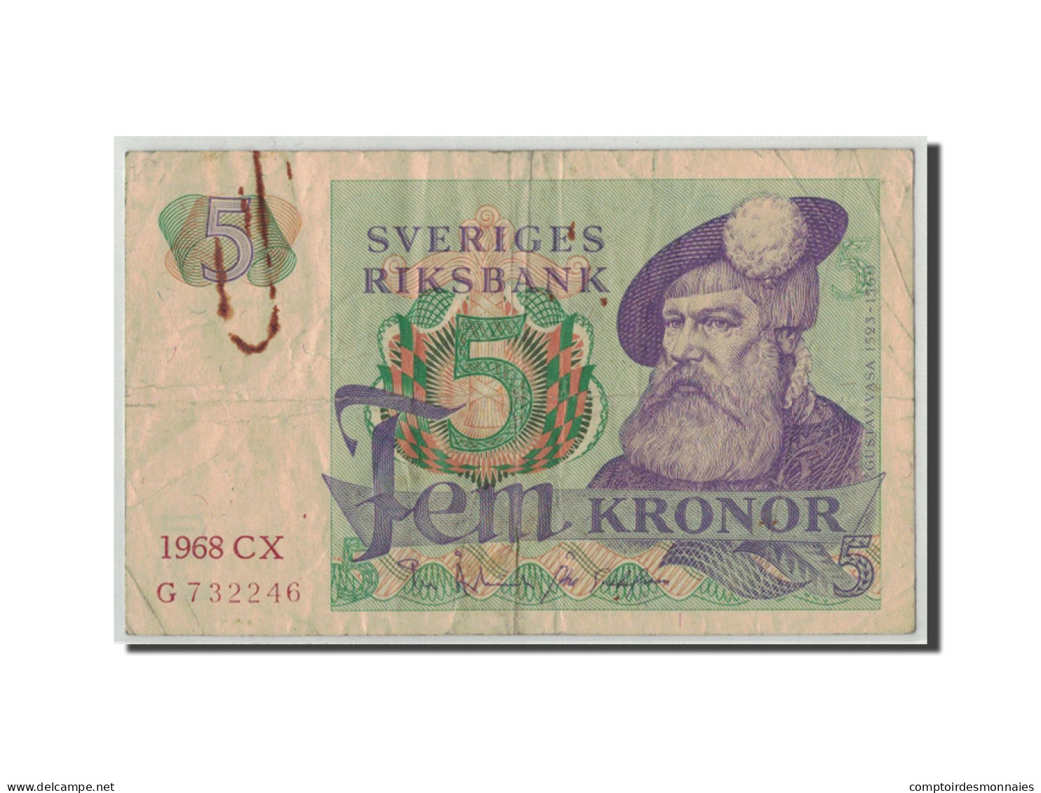 Billet, Suède, 5 Kronor, 1968, KM:51a, B+ - Suède