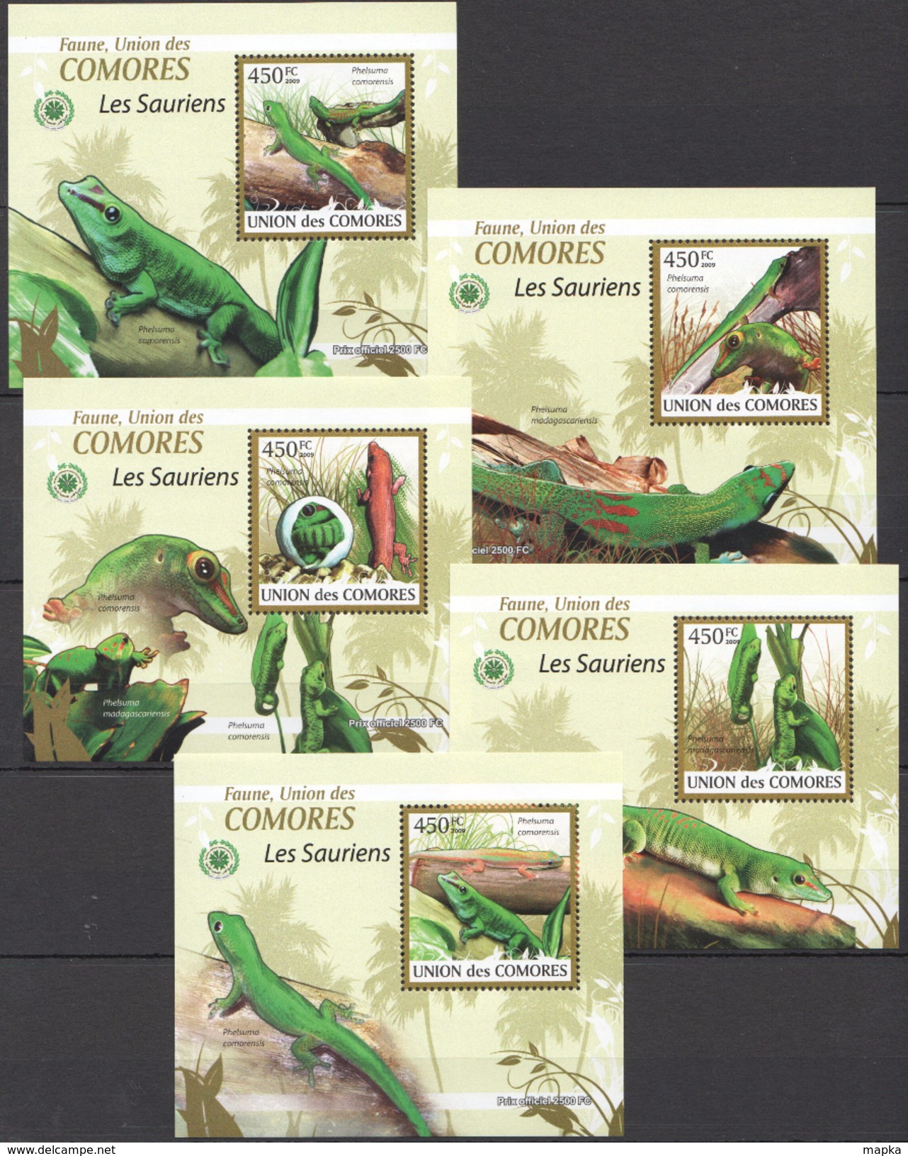 C105 2009 UNION DES COMORES FAUNA REPTILES LES SAURIENS 5LUX BL MNH - Sonstige & Ohne Zuordnung