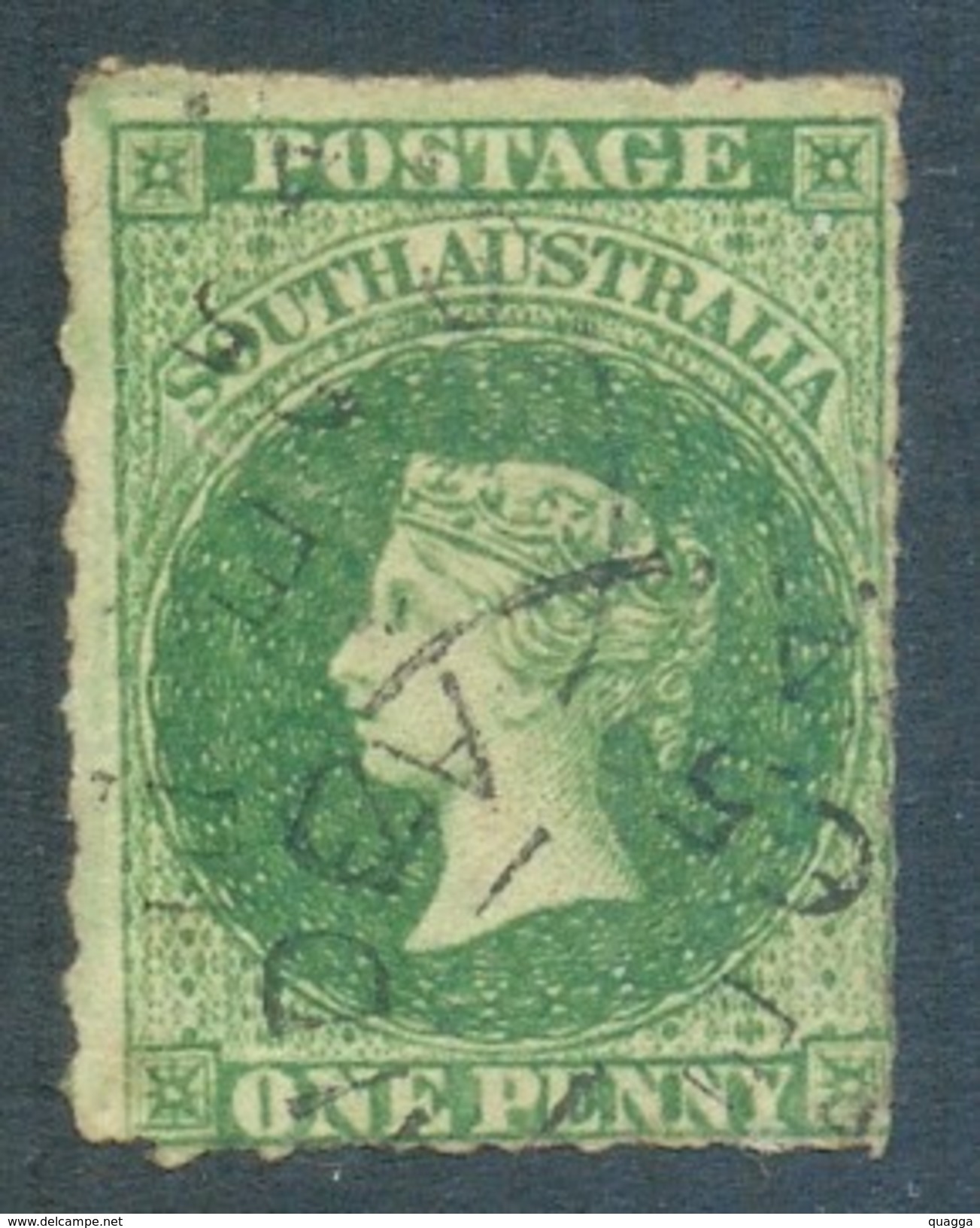 South Australia 1860. 1d Deep Green (shade - Rouletted - Large Star). SG 23. - Gebraucht