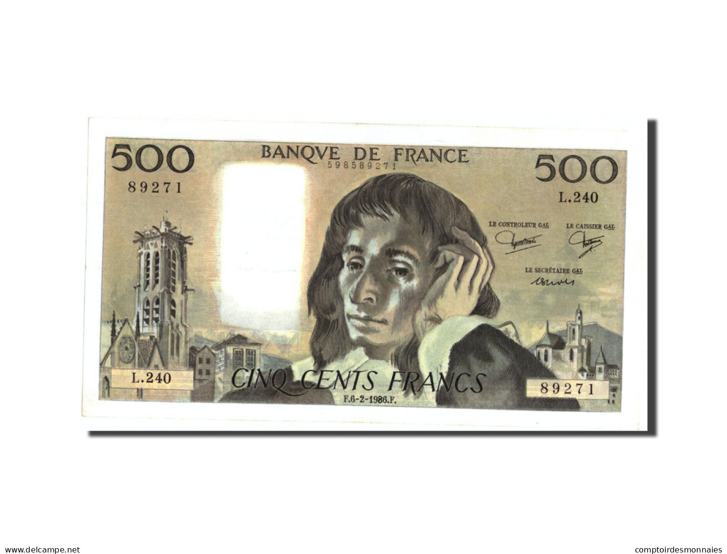 Billet, France, 500 Francs, 500 F 1968-1993 ''Pascal'', 1986, 1986-02-06, SPL+ - 500 F 1968-1993 ''Pascal''