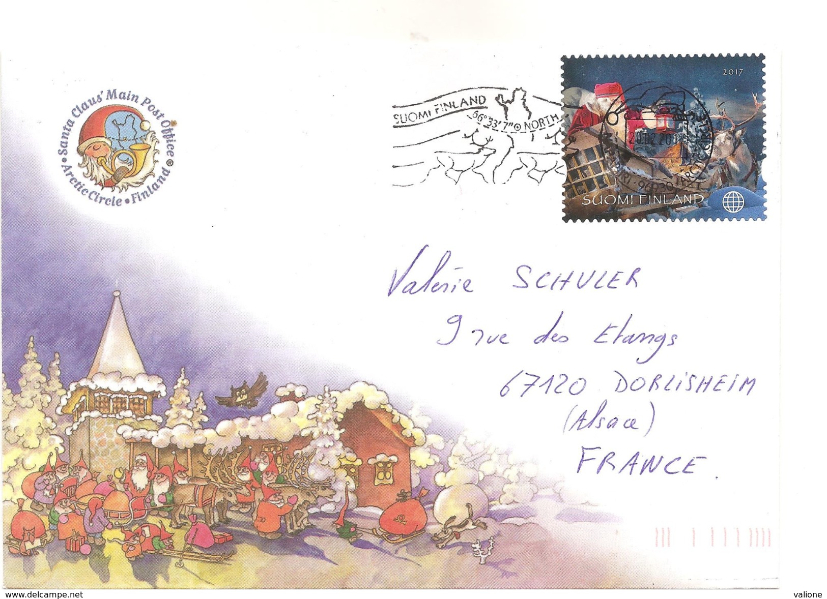 Lettre Santa Claus ' Main Post Office Avec Timbre 2017 Et Cachet De Romanievi Sur Le Cercle Arctic - Local Post Stamps