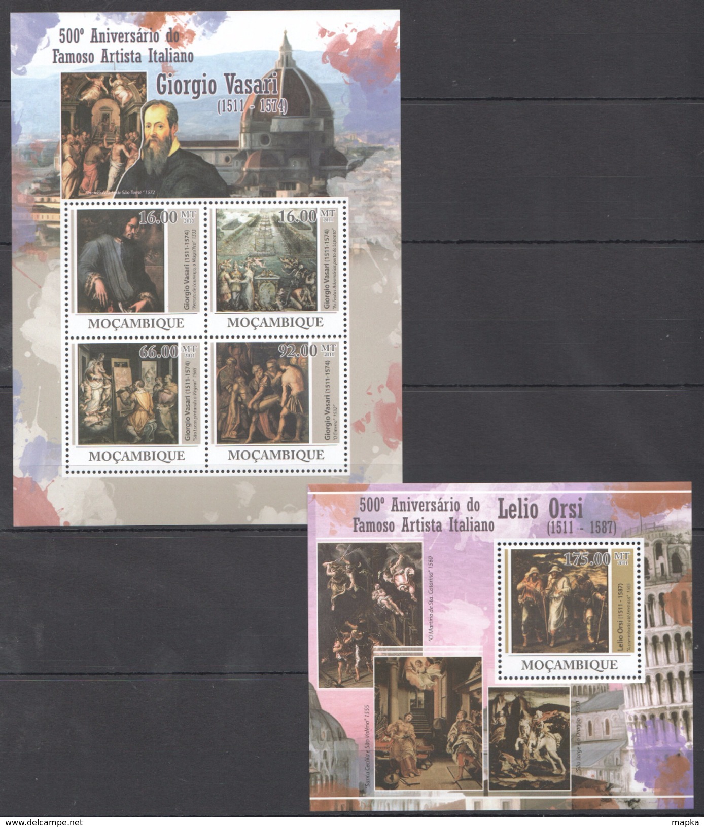 B266 2011 MOCAMBIQUE ART GIORGIO VASARI 1KB+1BL MNH - Sonstige & Ohne Zuordnung