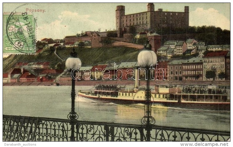 T2 Pozsony, Pressburg, Bratislava; Hebe GÅ‘z&ouml;s A V&aacute;rral / Steamship With Castle, TCV Card - Non Classificati