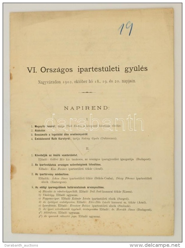 1902 Nagyv&aacute;rad. VI. Orsz. Ipartest&uuml;leti GyÅ±l&eacute;s Programja. 24p. - Unclassified
