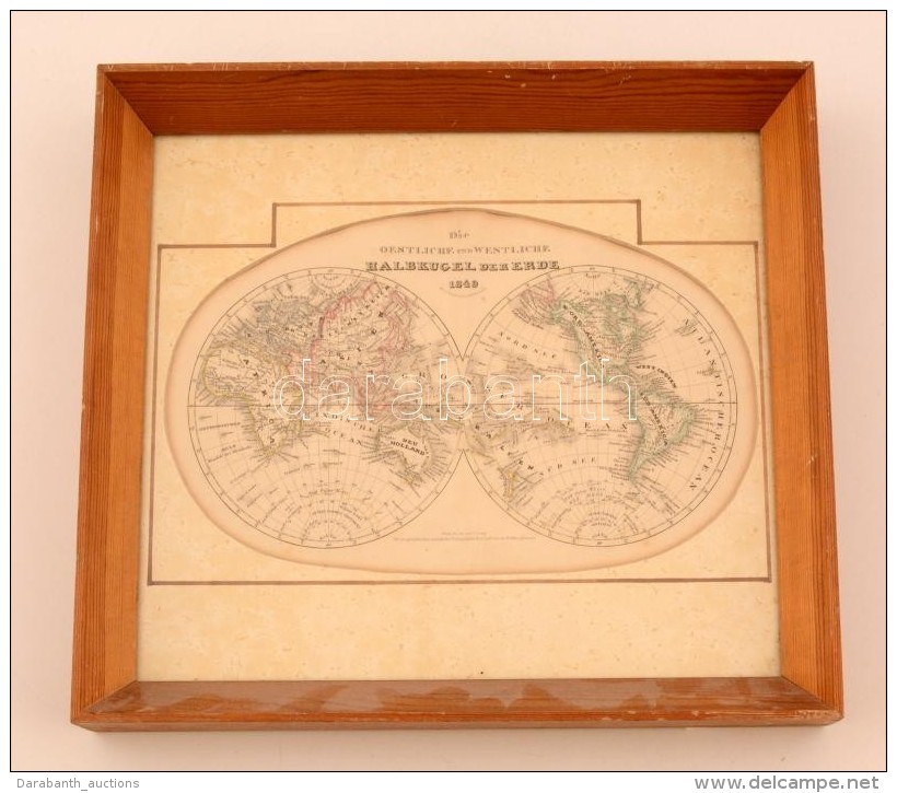 1849  F&ouml;ld K&eacute;pe. R&eacute;zmetszetÅ± T&eacute;rk&eacute;p, &uuml;vegezett Keretben / Map Of The Globe... - Other & Unclassified