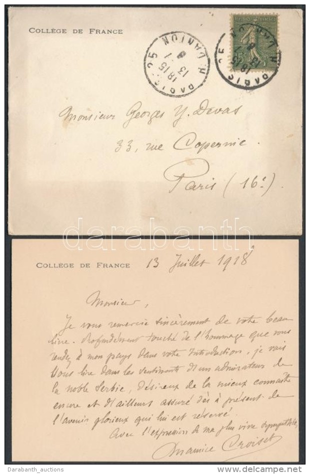 Maurice Croiset (1846-1935) Francia Tud&oacute;s Saj&eacute;t K&eacute;zzel &iacute;rt Levele / Autograph Written... - Non Classificati