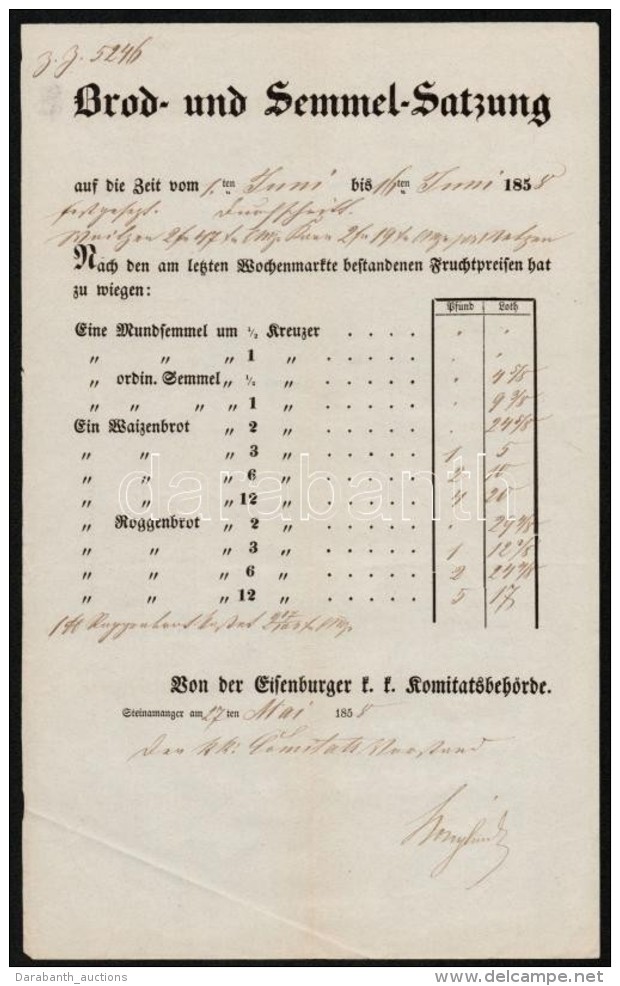 1858 Vas Megyei Keny&eacute;r- &eacute;s Zs&ouml;mle&aacute;rszab&aacute;s - Ohne Zuordnung