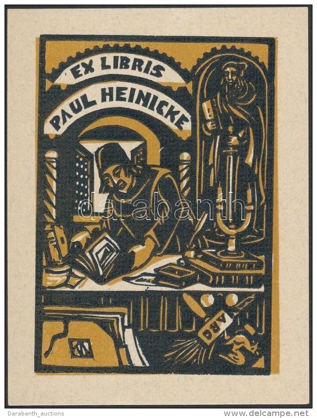 Karel Nemec (1879-1960) Ex Libris Paul Heinicke. Fametszet, Pap&iacute;r, Jelzett A D&uacute;con, 10&times;7 Cm - Other & Unclassified