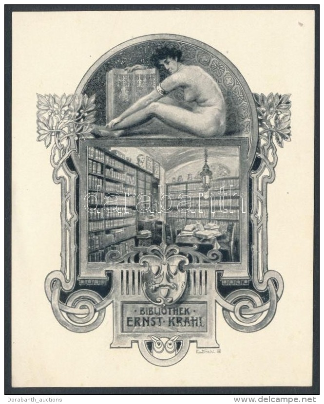 Ernst Krahl (1858-1926): Erotikus  Ex Libris, Klis&eacute;, Pap&iacute;r, Jelzett A Klis&eacute;n, 11&times;9 Cm - Altri & Non Classificati
