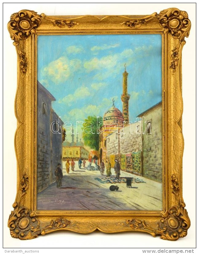 Olvashatatlan Jelz&eacute;ssel: Arab Utca R&eacute;szlet. Olaj, Karton &uuml;vegezett Keretben, 50&times;34 Cm - Altri & Non Classificati