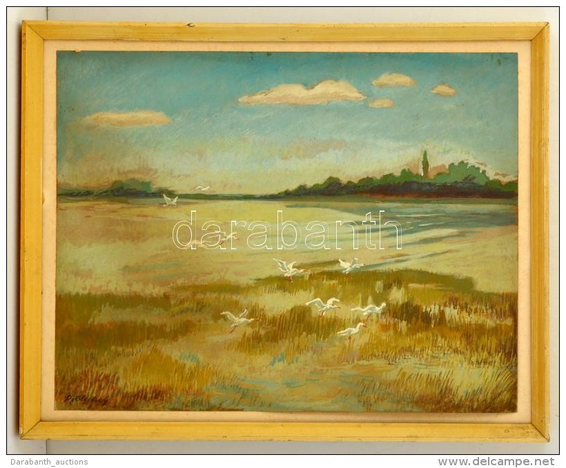 B&ouml;lcskey Ferenc (1897-?):Balatonber&eacute;ny. Gouache, Pap&iacute;r, Jelzett, Keretben, 40&times;50 Cm - Sonstige & Ohne Zuordnung