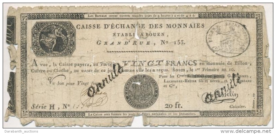 Franciaorsz&aacute;g / Rouen 1797-1803. 20Fr 'annul&eacute; (&eacute;rv&eacute;nytelen)'... - Unclassified