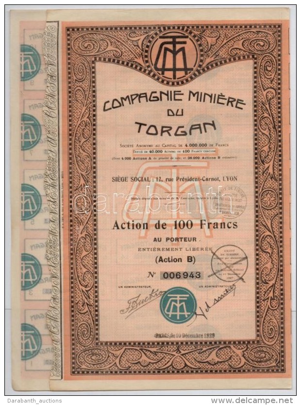 Franciaorsz&aacute;g / P&aacute;rizs 1929. 'Torgan-i B&aacute;ny&aacute;szt&aacute;rsas&aacute;g'... - Ohne Zuordnung