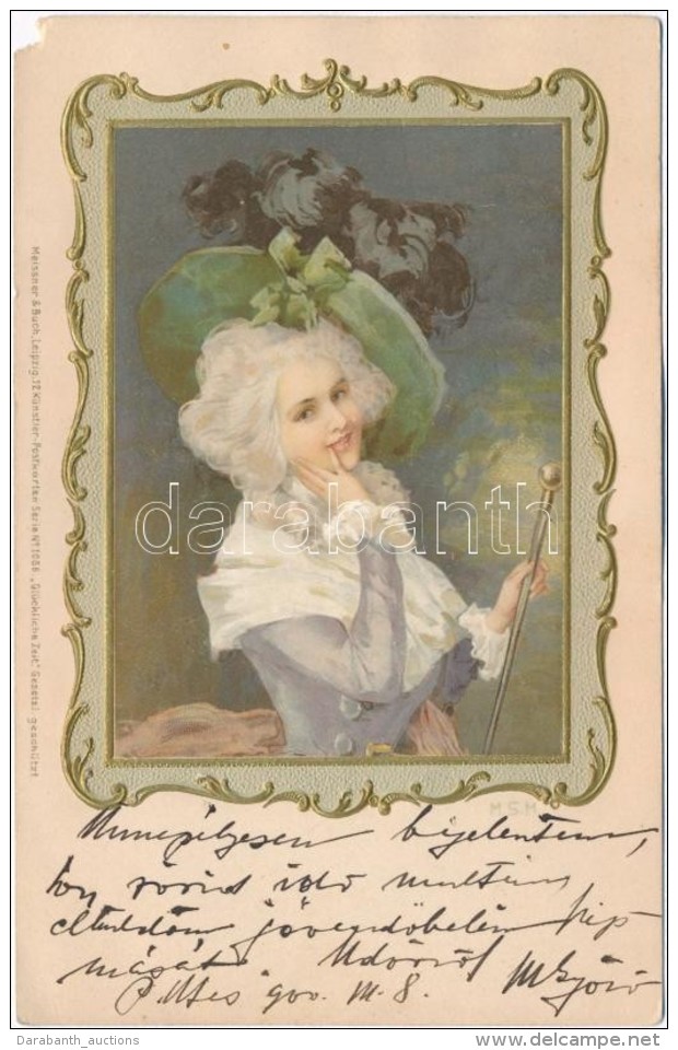 T4 Lady In Golden Frame, Meissner &amp; Buch K&uuml;nstler-Postkarten Serie No. 1066. Art Nouveau Emb. Litho S:... - Non Classificati
