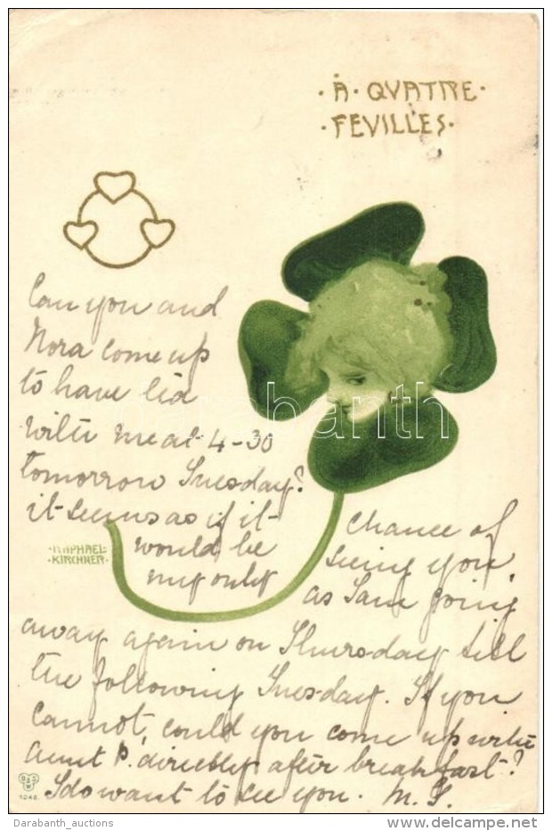 T2/T3 'A Quattre Feuilles' / Four-leaf Clover Lady; B.S.W. 1046. Litho S: Raphael Kirchner (EK) - Ohne Zuordnung