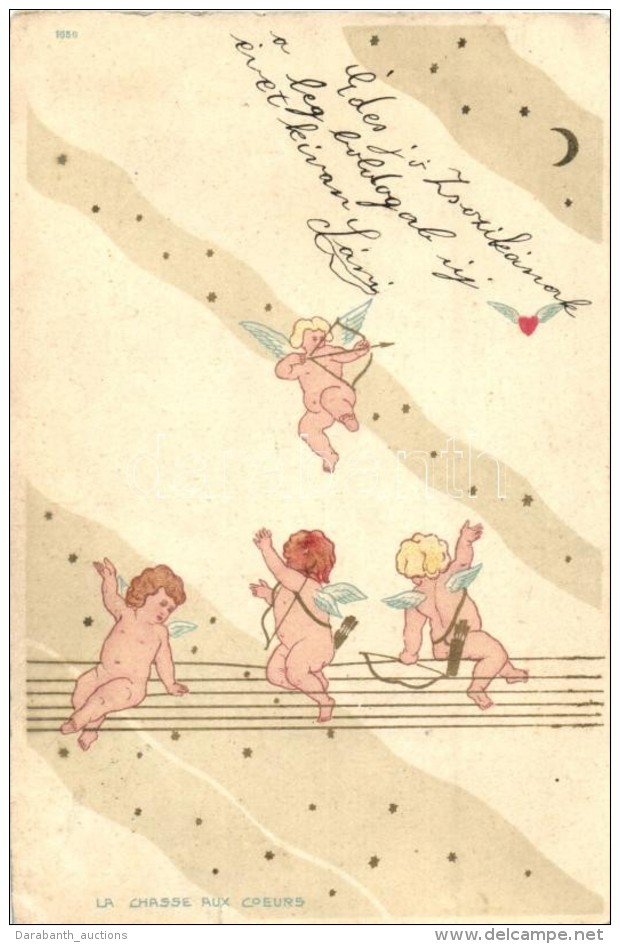 T2 La Chasse Aux Coeurs / Angels, Art Nouveau Art Postcard, Unsigned Raphael Kirchner - Ohne Zuordnung