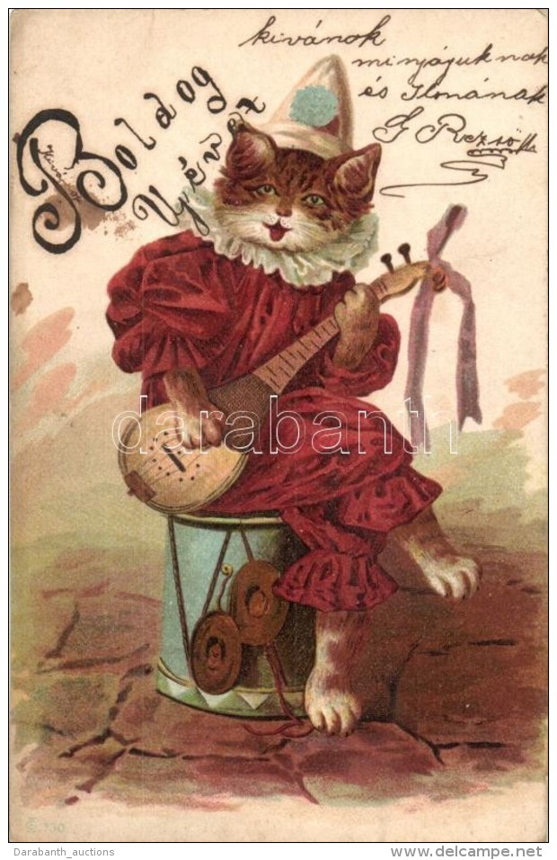 T2 Cat Clown With Lute, Litho - Ohne Zuordnung