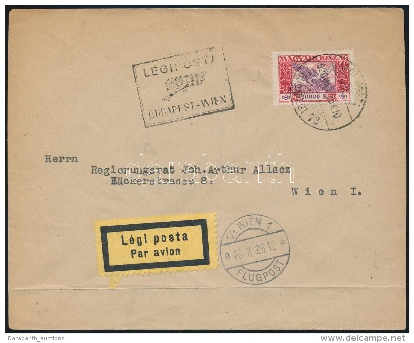 1926 (16. D&iacute;jszab&aacute;s) Ikarusz 10000K L&eacute;gi Lev&eacute;len B&eacute;csbe / Airmail Cover To... - Other & Unclassified