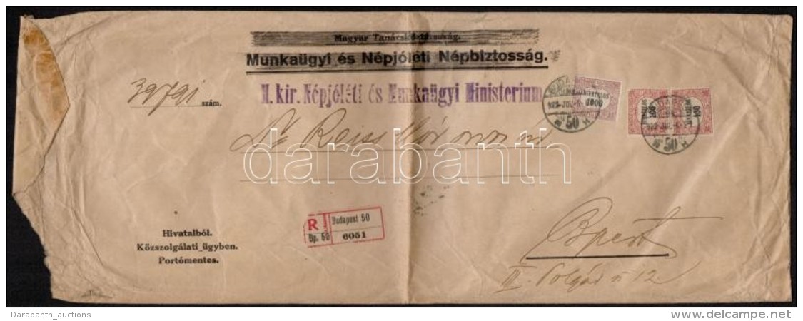 1922 Helyi Aj&aacute;nlott Hivatalos Lev&eacute;l 2 X 100f + 1000f B&eacute;rmentes&iacute;t&eacute;ssel - Other & Unclassified