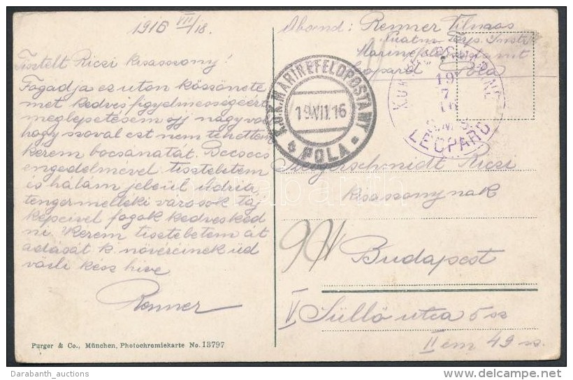 1916 K&eacute;peslap Haditenger&eacute;szeti Post&aacute;val 'K. U. K. S.M.S. LEOPARD' - Other & Unclassified