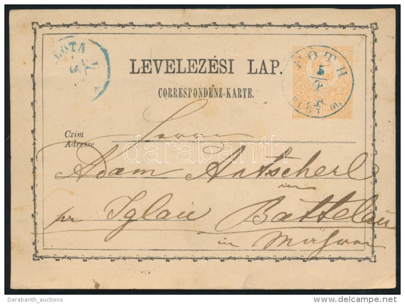 1874 D&iacute;jjegyes LevelezÅ‘lap / PS-card K&eacute;k / Blue 'F&Oacute;TH PEST M.' - M&auml;hren - Sonstige & Ohne Zuordnung