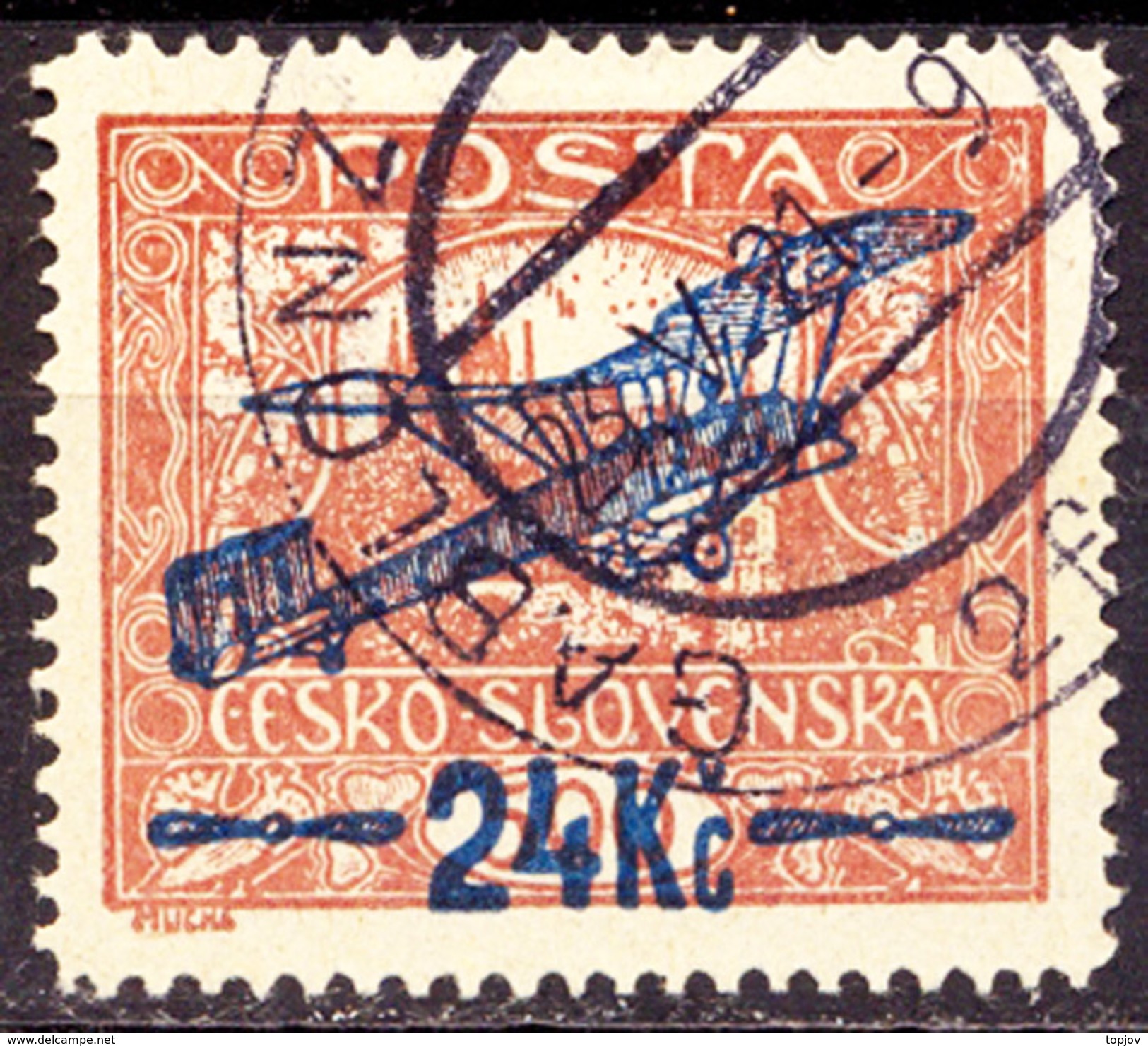 CZECHOSLOVAKIA - AIRMAIL Ovpt.  Perf  L  RARE  - Used - 1920 - Airmail