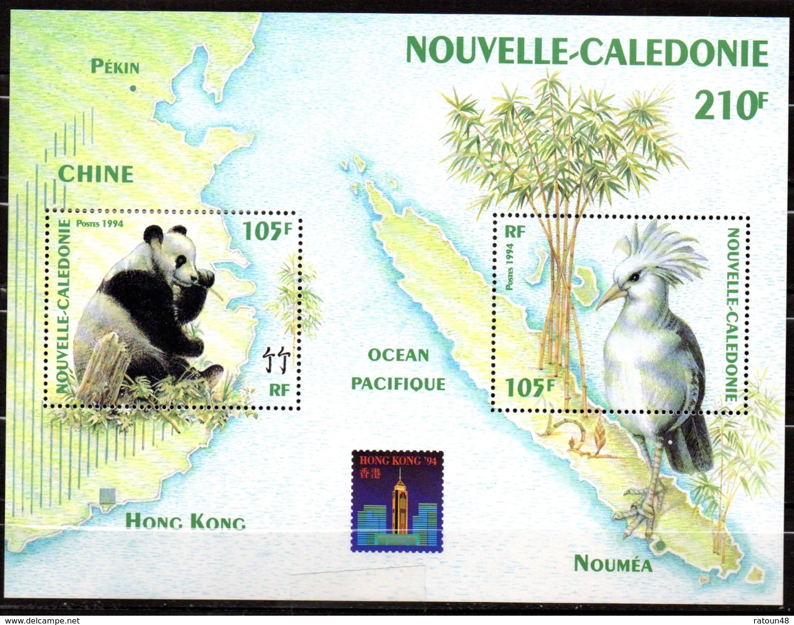 N°16 -neufs** -Hong Kong 94 Expo. Philatélique - Panda Géant Et Le Cagou - Hojas Y Bloques