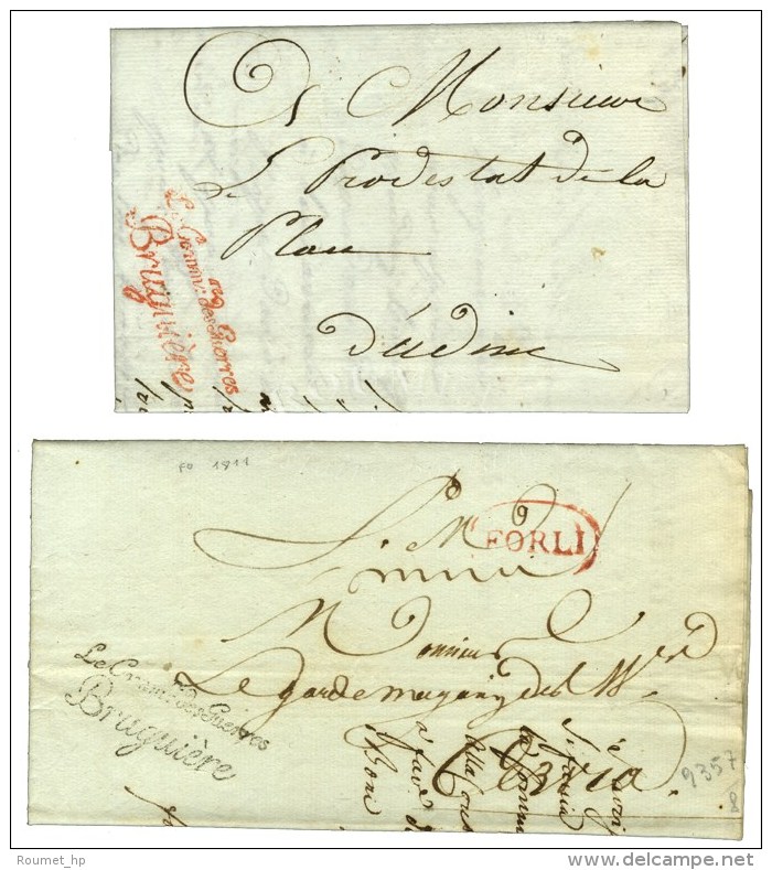 Lot De 2 Lettres Avec Franchise Noire Et Rouge Le Commre Des Guerres / Bruguiere Sur Lettres Dat&eacute;es De Forli... - Autres & Non Classés