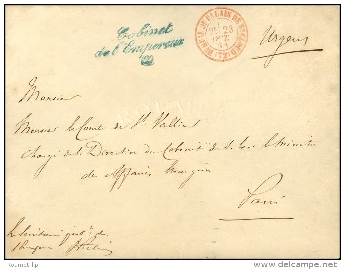 C&agrave;d Rouge BUREAU DU PALAIS DE ST CLOUD (72) + Griffe Bleue Cabinet / De L'Empereur / (2). 1868. - TB / SUP.... - Lettres Civiles En Franchise