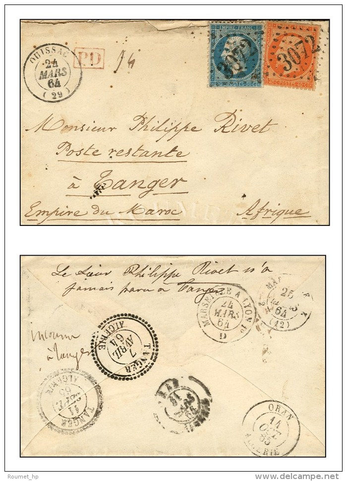 GC 3072 / N&deg; 22 (pd) + 23 C&agrave;d T 15 QUISSAC (29) Sur Lettre Pour Tanger (poste Restante), Au Verso... - Autres & Non Classés