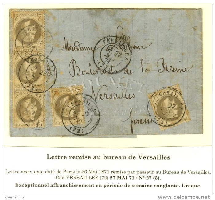 Lettre Avec Texte Dat&eacute; De Paris Le 26 Mai 1871 Achemin&eacute;e Par Passeur Priv&eacute; Et Remise Au Bureau... - Guerre De 1870