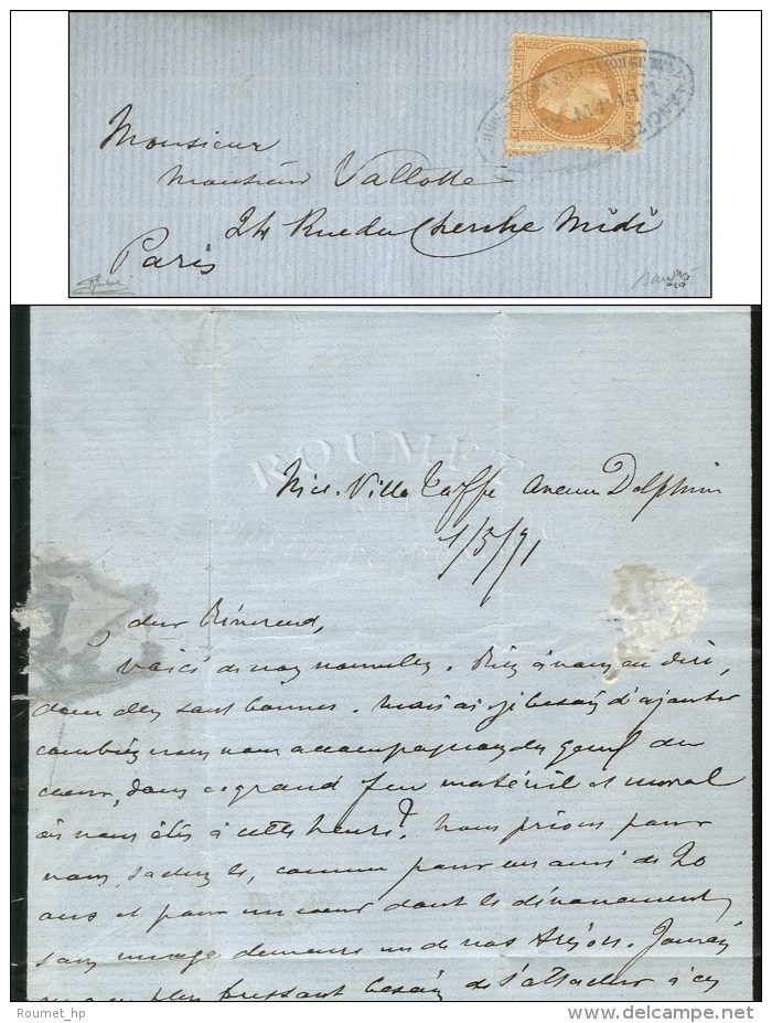 Lettre Non Affranchie Avec Texte Dat&eacute; De Nice Le 1 Mai 1871, Adress&eacute;e Sous Double Enveloppe &agrave;... - Guerre De 1870