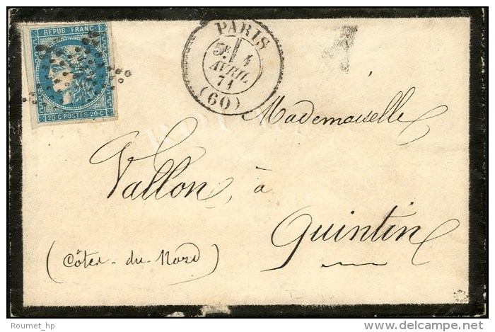 Etoile Pleine / N&deg; 46 C&agrave;d PARIS (60) 1 AVRIL 71, Sur Lettre Pour Quintin. Au Verso, C&agrave;d... - Guerre De 1870