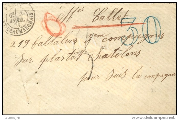 Lettre Non Affranchie De Paris Pour Un Bureau Extra-muros. C&agrave;d PARIS / BT BEAUMARCHAIS 3 AVRIL 71, Taxe... - Guerre De 1870