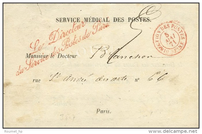 C&agrave;d Rouge DIRECTION DES POSTES / SEINE 5 MAI 71 Sur Lettre En Franchise '' Le Directeur / Du Service Des... - Guerre De 1870