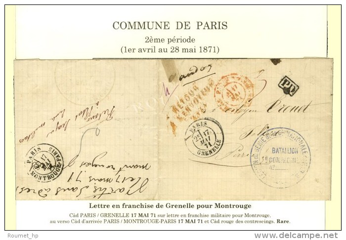 C&agrave;d PARIS / GRENELLE 17 MAI 71 Sur Lettre Avec Texte Dat&eacute; De Paris Le 16 Mai 1871. Au Recto, Cachet... - Guerre De 1870