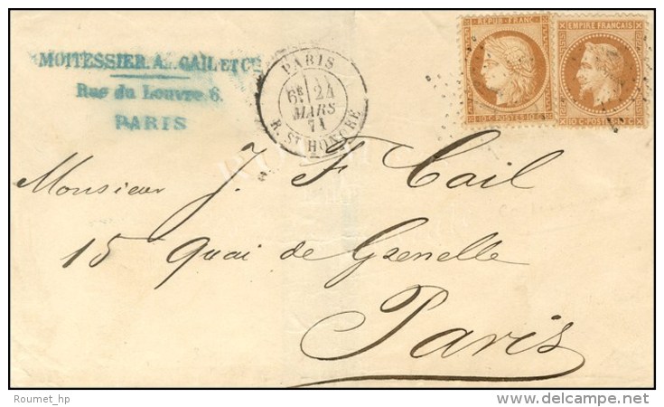 Etoile 11 / N&deg; 28 + 36 C&agrave;d PARIS / R. ST HONORE 24 MARS 71 Sur Lettre En Double Port De Paris Pour... - Guerre De 1870