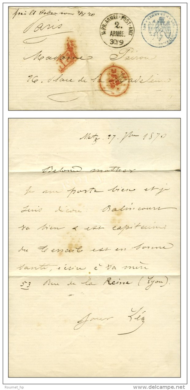 C&agrave;d K. PR. ARMEE POST-AMT 30 SEPT. 70 Sur Lettre Avec Texte Dat&eacute; De Metz Le 27 Septembre 1870 Pour... - Guerre De 1870