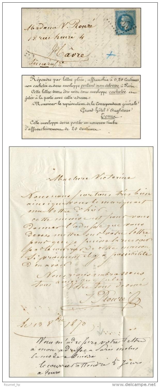 GC 4927 (Neuilly Sur Marne) / N&deg; 29 Sur Lettre Avec Texte Dat&eacute; De Paris Du 13 Octobre 1870 Sortie Par... - Guerre De 1870