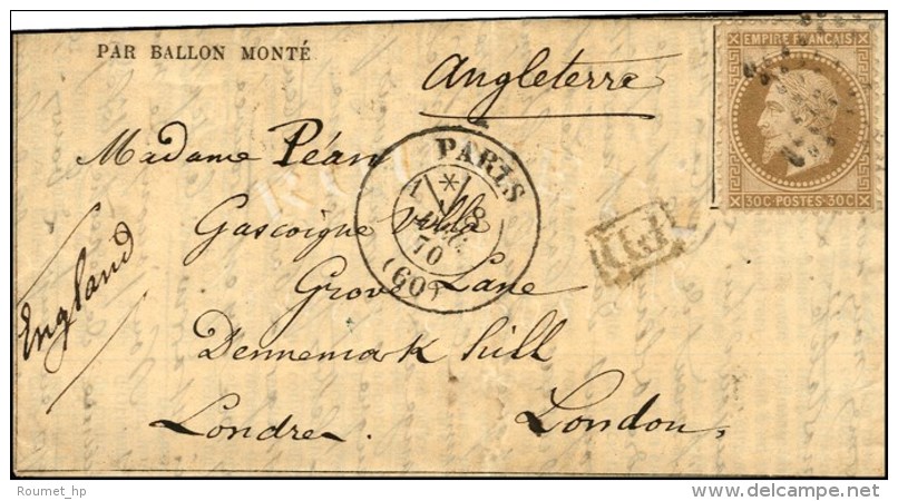 Lettre Par Ballon Et Lettre Achemin&eacute;e Par Le Passeur Pellevilain. Etoile / N&deg; 30 C&agrave;d PARIS (60)... - Guerre De 1870