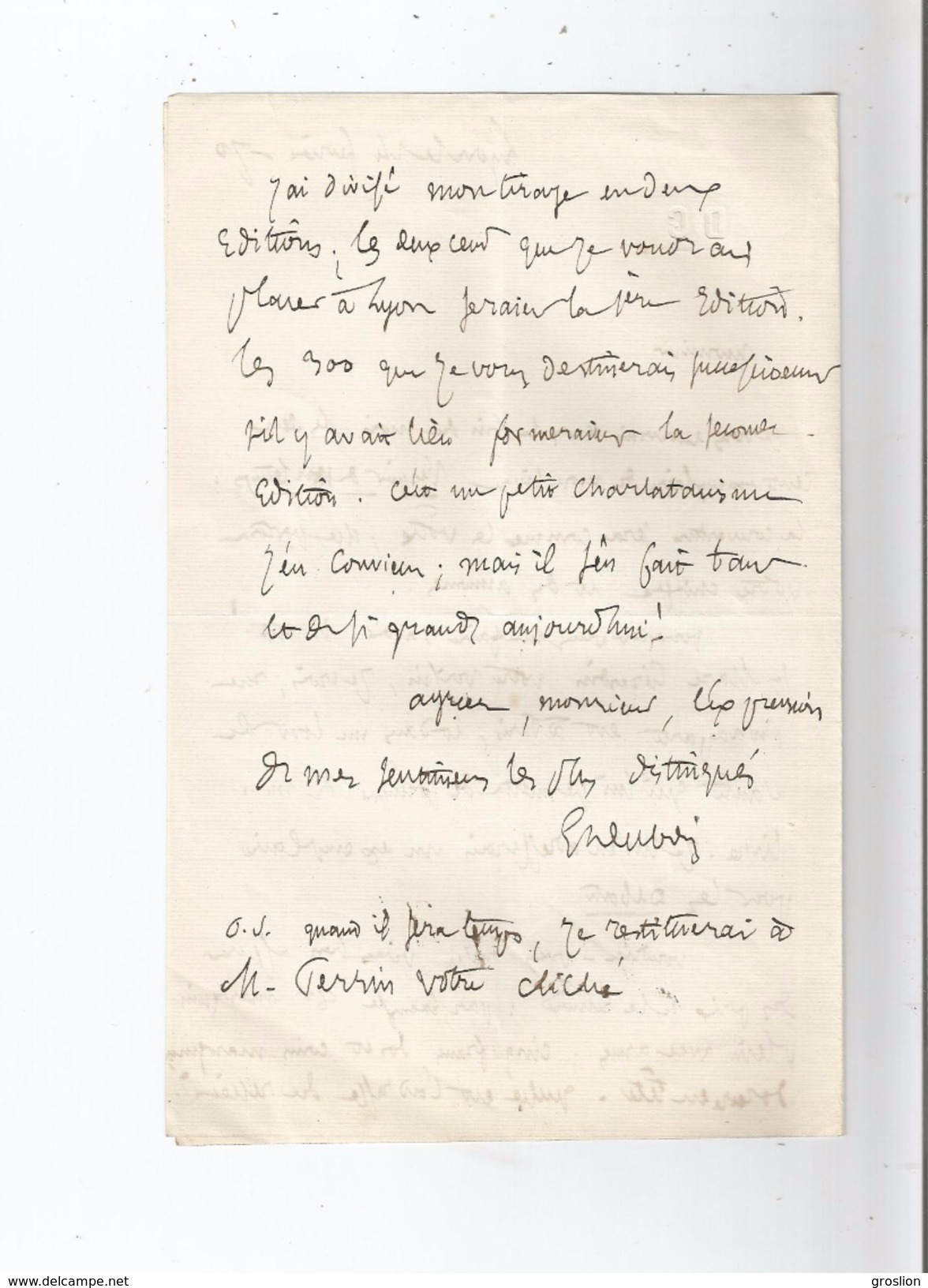 ETIENNE PROSPER DUBOIS GUCHAN (1802 BAGNERES DE BIGORRE 1881 LYON) LETTRE A SIGNATURE 1870 - Autres & Non Classés