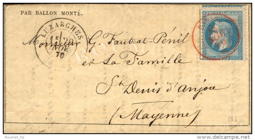 C&agrave;d Rouge PARIS SC  13 NOV. 70 / N&deg; 29 Sur Gazette N&deg; 7 Pour St Denis D'Anjou (Mayenne). Au Recto,... - Guerre De 1870