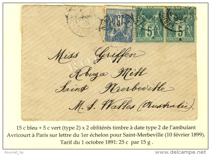 Cachet Ambulant AVRICOURT A PARIS / N&deg; 75 (2) + 90 Sur Lettre Pour Saint-Merbeville (New South Wales). 1899. -... - Autres & Non Classés