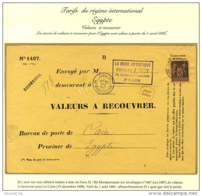 C&agrave;d PARIS 52 / BD MONTPARNASSE / N&deg; 91 Sur Valeurs &agrave; Recouvrer Pour Le Caire. 1888. - SUP. - R. - Autres & Non Classés
