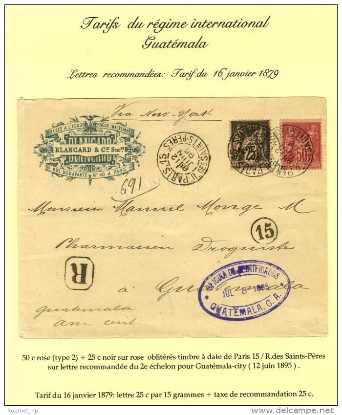 C&agrave;d PARIS 15 / R. DES SAINTS PERES / N&deg; 97 + 98 Sur Lettre Recommand&eacute;e 2 Ports Pour Guatemala... - Autres & Non Classés