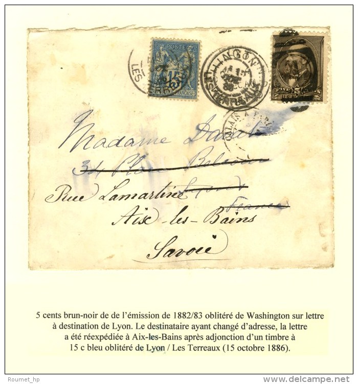 5 Cents Brun Noir (&eacute;mission De 1882) Obl De Washington Sur Lettre Pour Lyon. La Lettre A &eacute;t&eacute;... - Autres & Non Classés