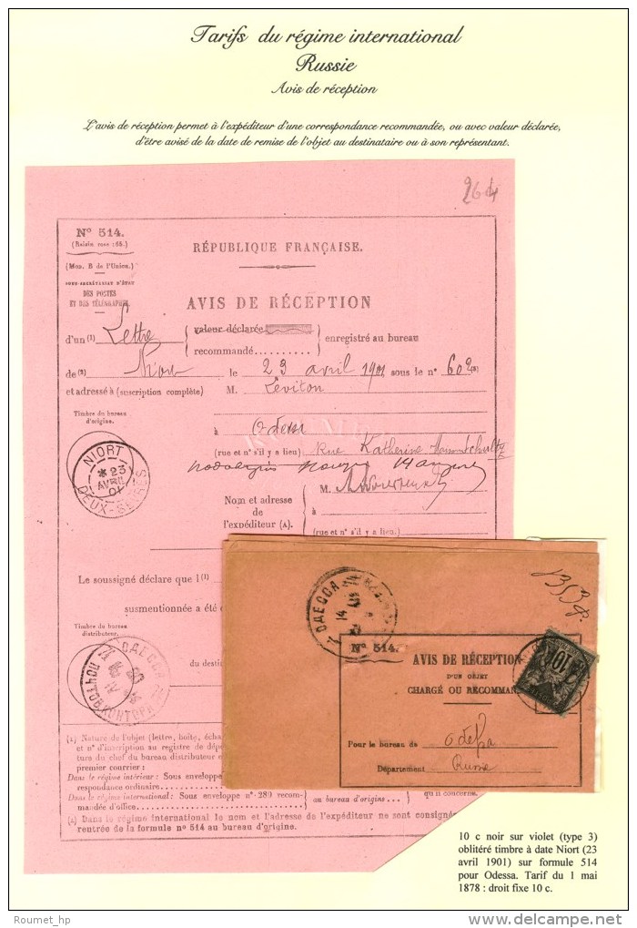 C&agrave;d NIORT / N&deg; 103 Sur Avis De R&eacute;ception Pour Odessa. 1901. - TB. - R. - Autres & Non Classés